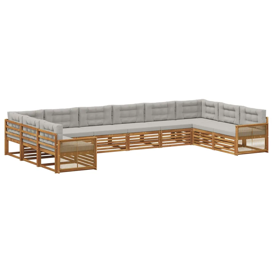 Ensembles de canapés avec coussin 10 pcs Bois d'Acacia Massif - 2
