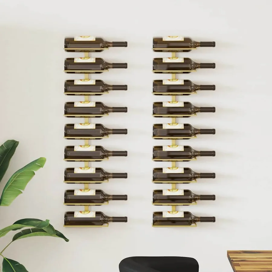 Casier à vin mural pour 9 bouteilles 2 pcs Doré Fer