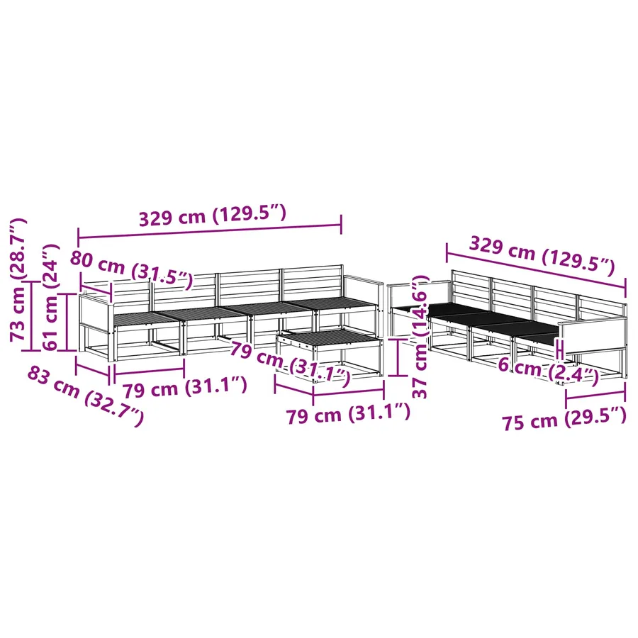 Ensemble de canapés d'extérieur 9 pcs Naturel - 8