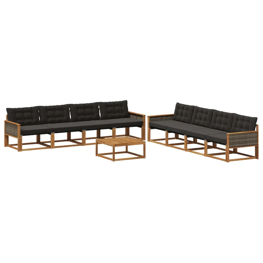 Ensemble de canapés d'extérieur 9 pcs Naturel et noir - 2