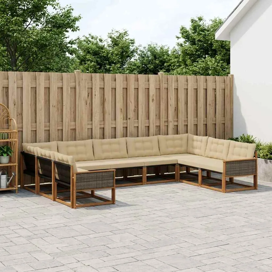 Ensemble de canapés d'extérieur 9 pcs Naturel et Beige