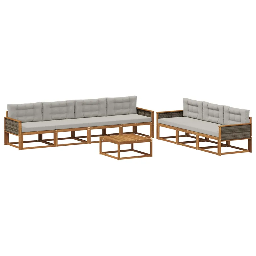 Ensemble de canapés d'extérieur 8 pcs Naturel et Gris clair - 2