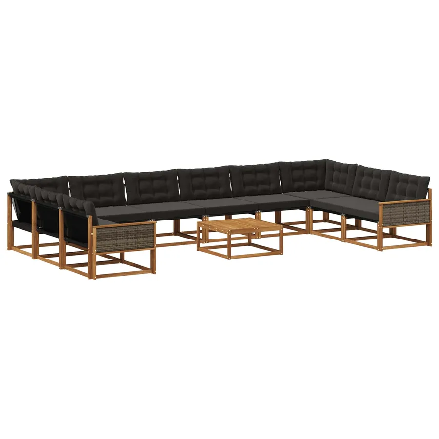 Ensemble de canapés d'extérieur 11 pcs Naturel et noir - 2