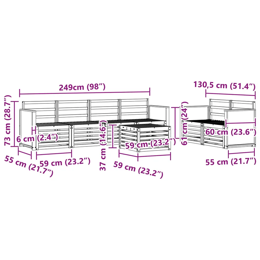 Ensemble de canapés d'extérieur 7 pcs Naturel - 8