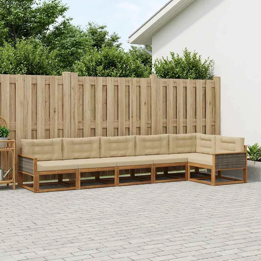 Ensemble de canapés d'extérieur 6 pcs Naturel et Beige