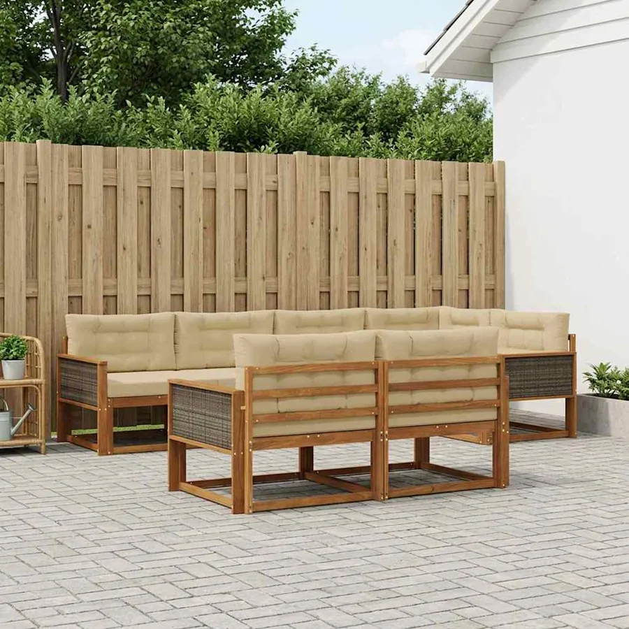 Ensemble de canapés d'extérieur 7 pcs Naturel et Beige