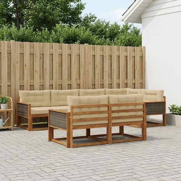 Ensemble de canapés d'extérieur 7 pcs Naturel et Beige