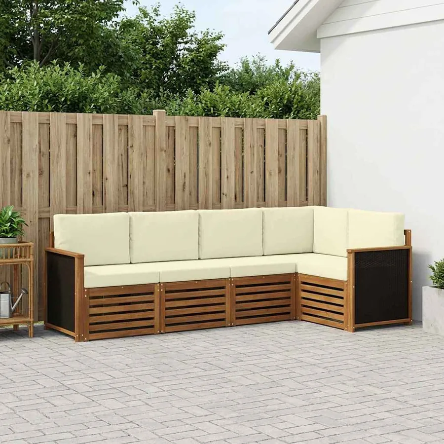Ensemble de canapé d'angle avec coussin 6 pcs Naturel et Crème