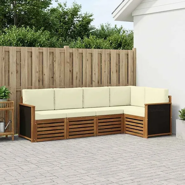 Ensemble de canapé d'angle avec coussin 6 pcs Naturel et Crème
