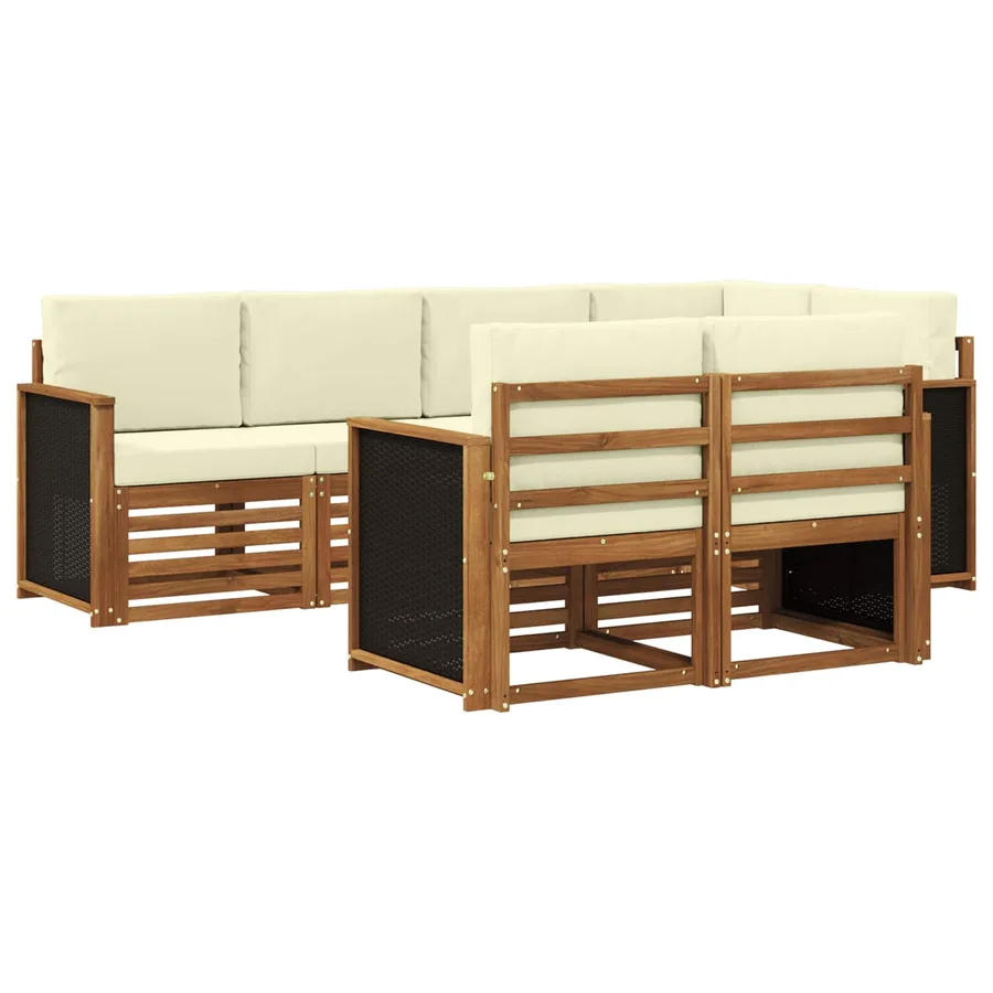 Ensemble de canapé d'angle avec coussin 6 pcs Naturel et Crème - 2