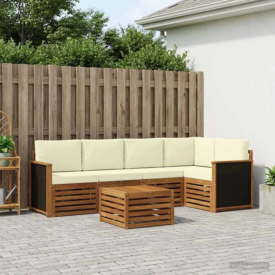 Ensemble de canapé d'angle avec coussin 5 pcs Naturel et Crème