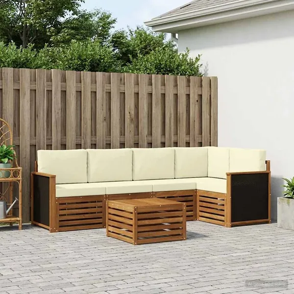 Ensemble de canapé d'angle avec coussin 5 pcs Naturel et Crème