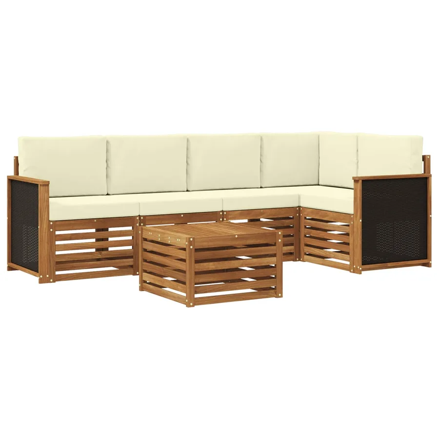 Ensemble de canapé d'angle avec coussin 5 pcs Naturel et Crème - 2