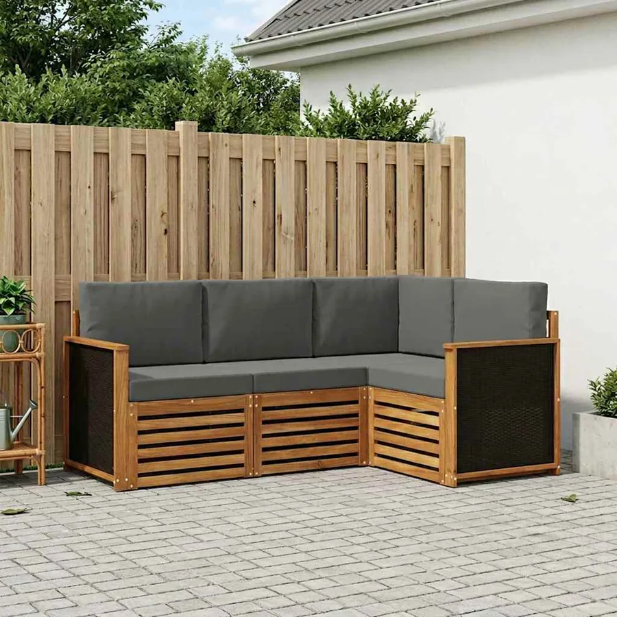Ensembles de canapés avec coussin 4 pcs Bois d'Acacia Massif