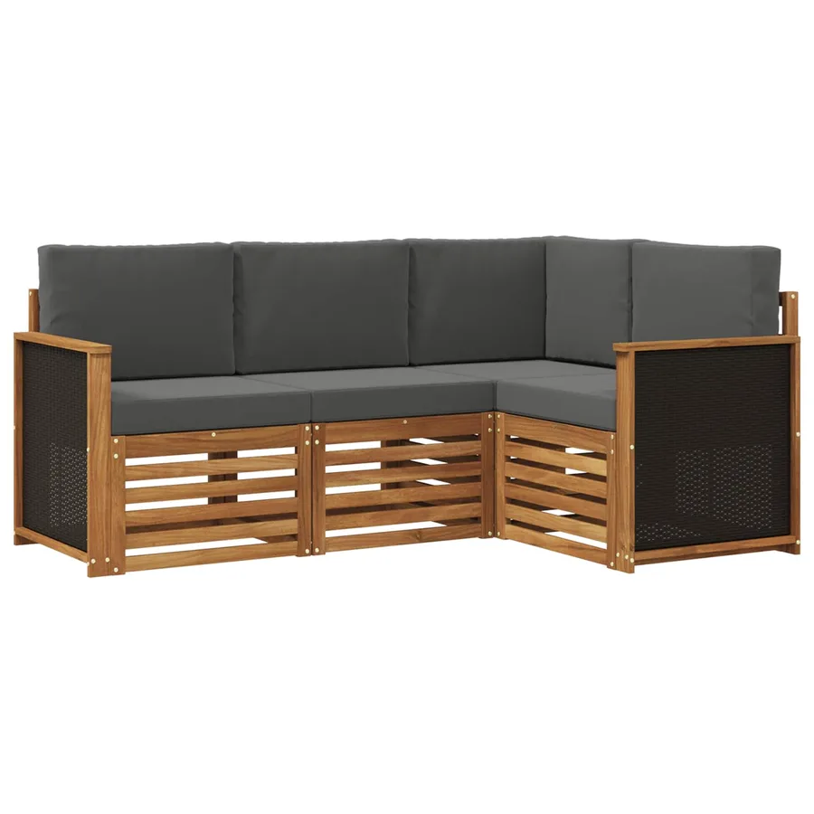 Ensembles de canapés avec coussin 4 pcs Bois d'Acacia Massif - 2