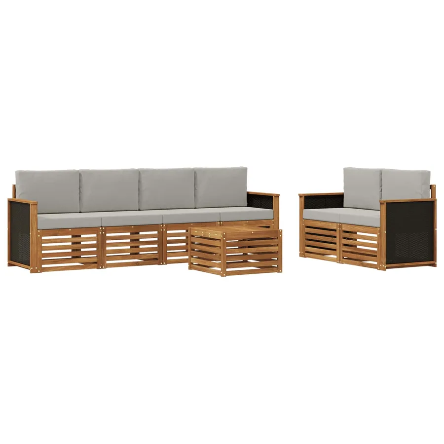 Ensemble de canapés d'extérieur 7 pcs Naturel et gris clair - 2