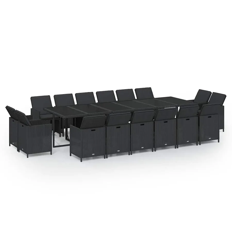 Ensemble à manger de jardin coussins 17 pcs Résine tressée Noir - 2