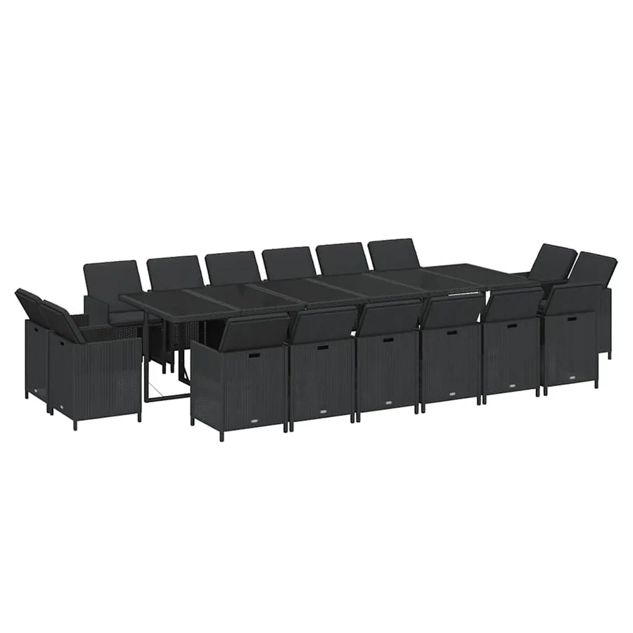 Ensemble à manger de jardin coussins 17 pcs Résine tressée Noir - 3