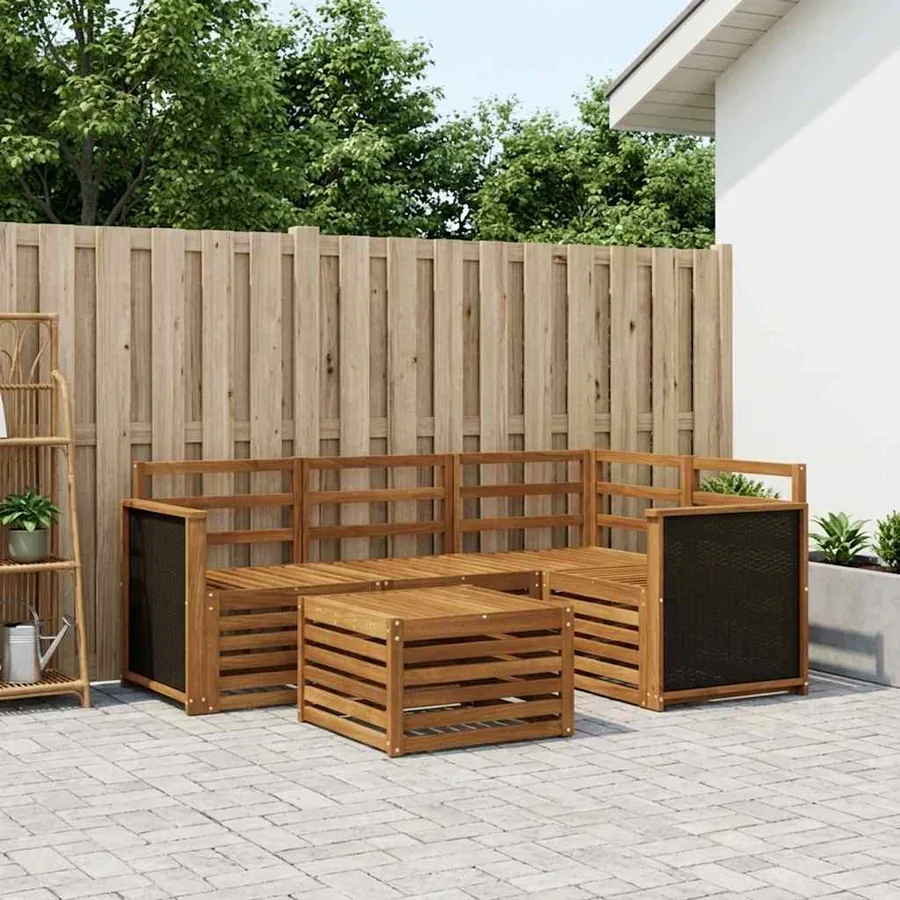 Ensemble de canapés d'extérieur 5 pcs Naturel 59 x 59 x 37 cm