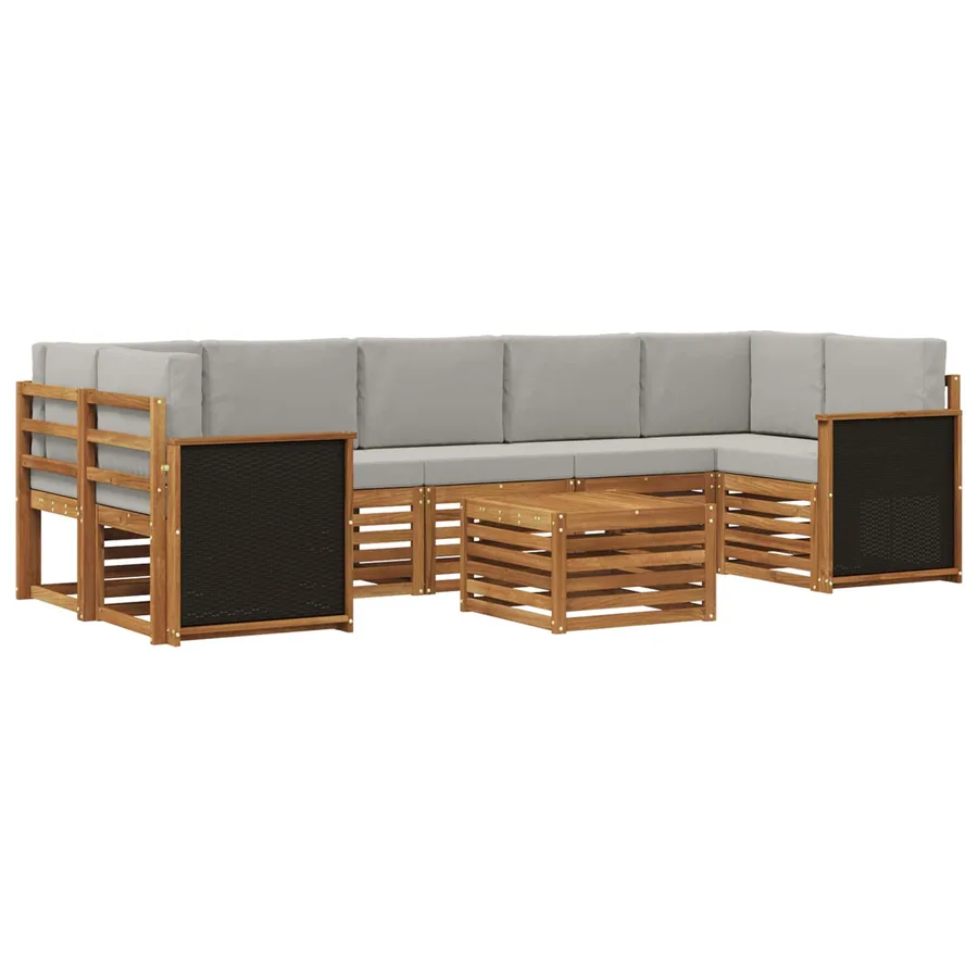 Ensemble de canapés d'extérieur 8 pcs Naturel et gris clair - 2