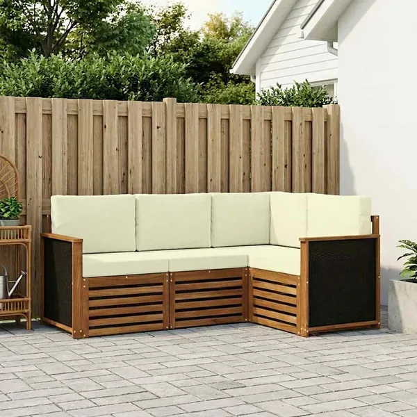 Ensembles de canapés avec coussin 4 pcs Bois d'Acacia Massif