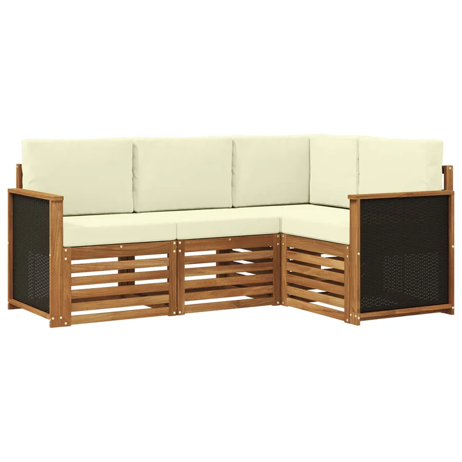 Ensembles de canapés avec coussin 4 pcs Bois d'Acacia Massif - 2