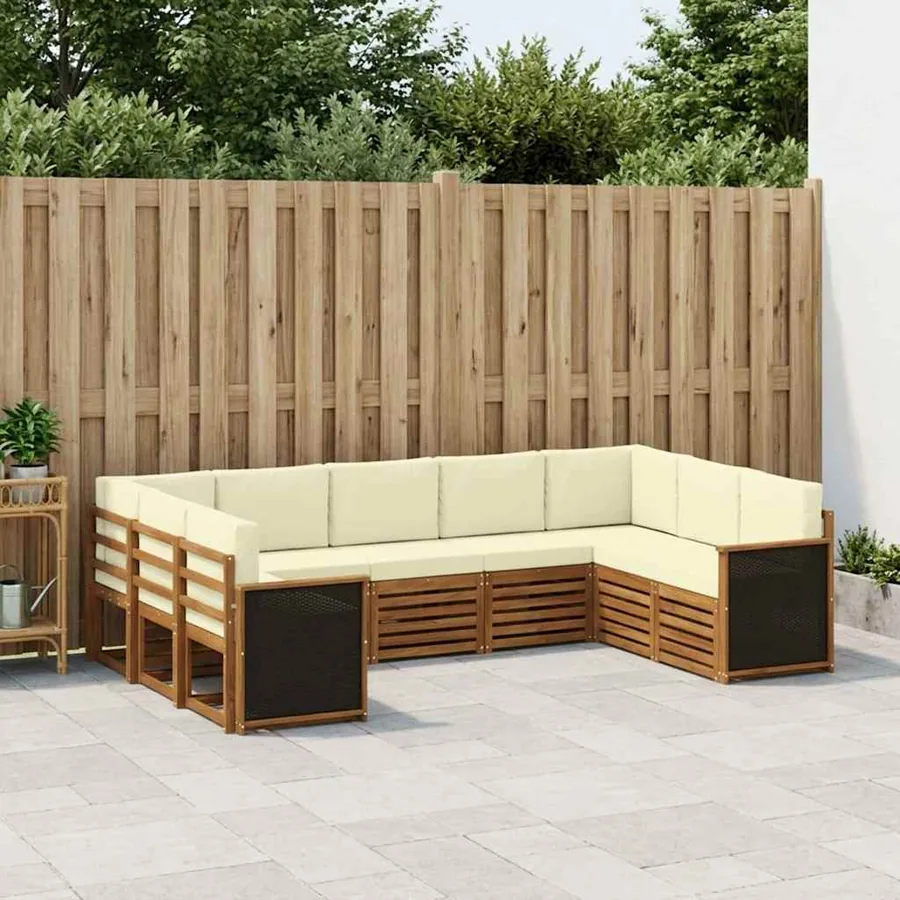 Ensemble de canapé d'angle avec coussin 7 pcs Naturel et Crème