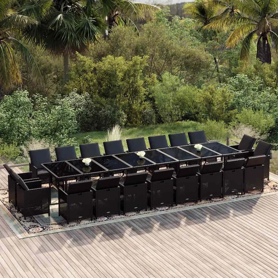 Ensemble à manger de jardin 21pcs coussins noir résine tressée