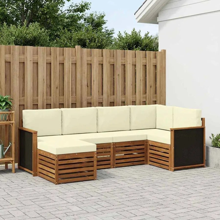 Ensemble de canapé d'angle avec coussin 5 pcs Naturel et Crème