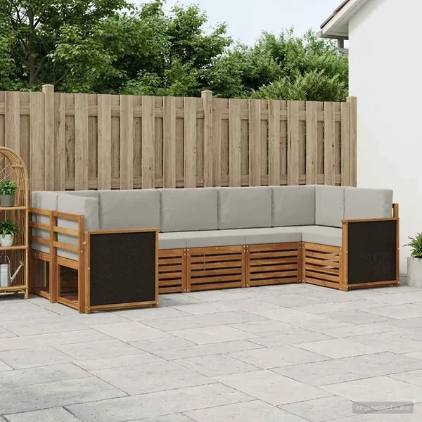 Ensemble de canapé d'angle 6 pcs Naturel et gris clair