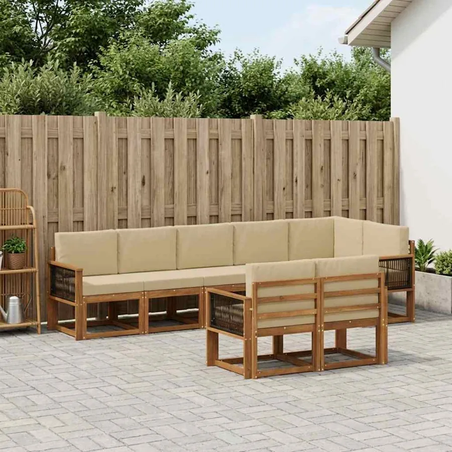 Ensemble de canapés d'extérieur 8 pcs Naturel et Beige