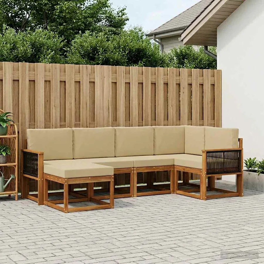 Ensemble de canapés d'extérieur 6 pcs Naturel et Beige