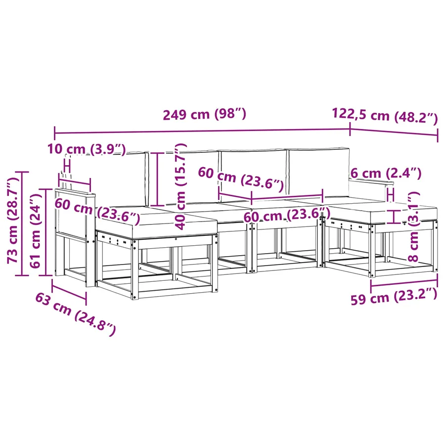 Ensemble de canapés d'extérieur 6 pcs Naturel et Anthracite - 6