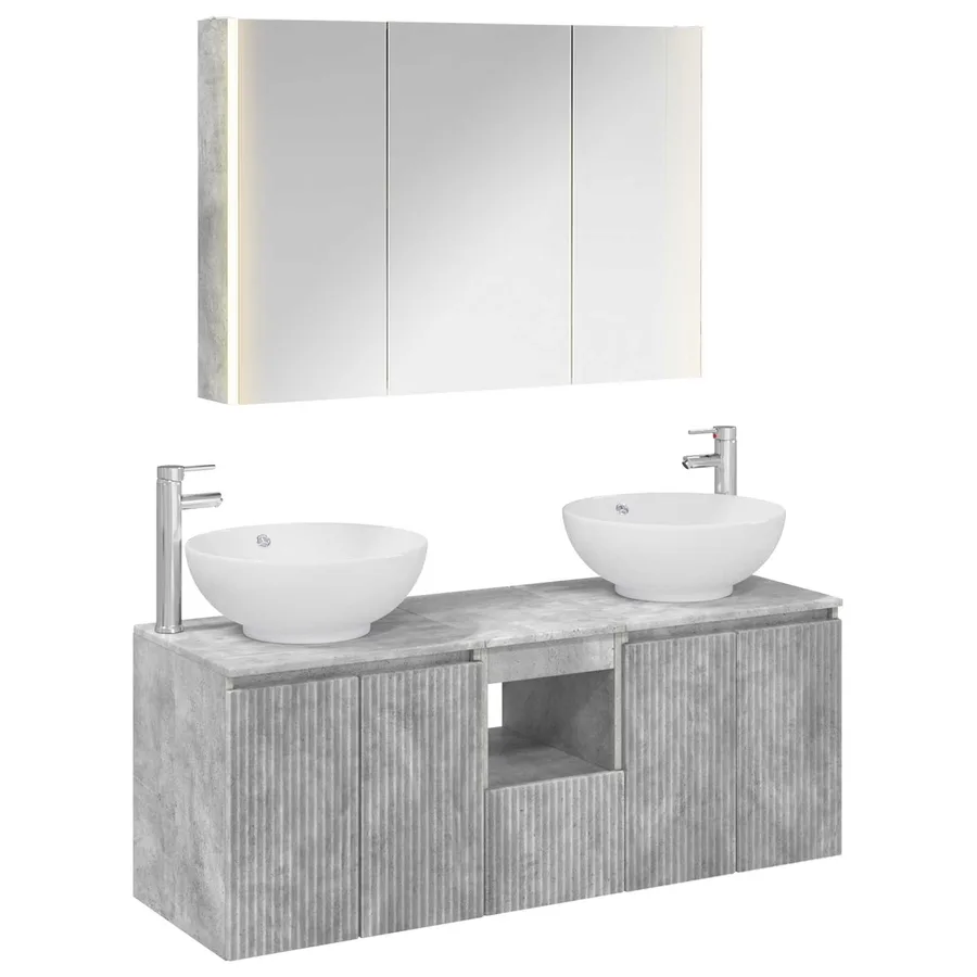 Ensemble d'armoire de salle de bain 4 pcs Gris béton - 2