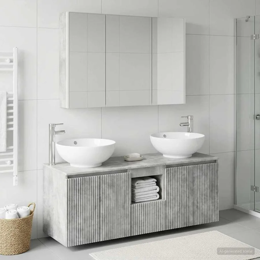 Ensemble d'armoire de salle de bain 4 pcs Gris béton - 4