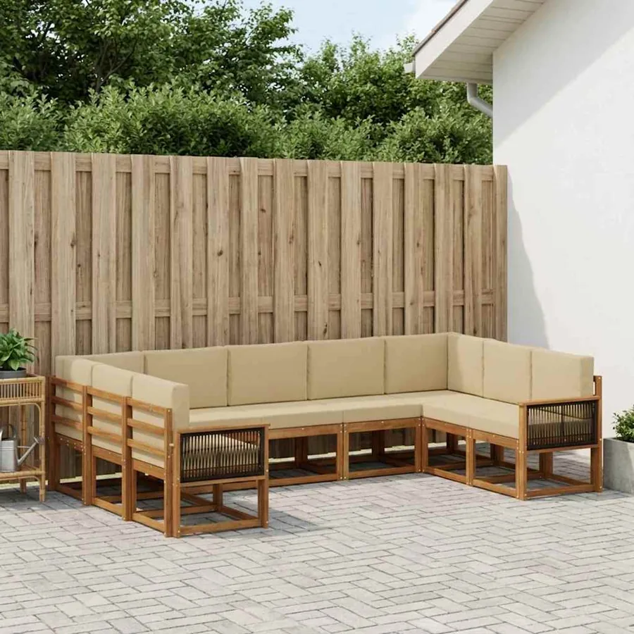 Ensemble de canapés d'extérieur 9 pcs Naturel et Beige