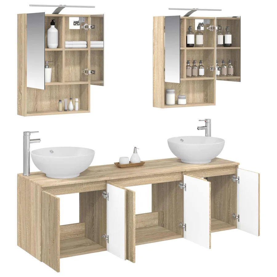Ensemble d'armoire de salle de bain 5 pcs Chêne Sonoma - 3