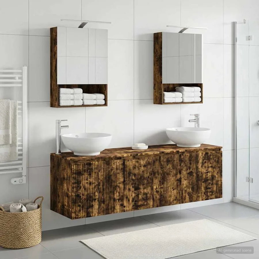 Ensemble d'armoire de salle de bain 5 pcs Chêne fumé