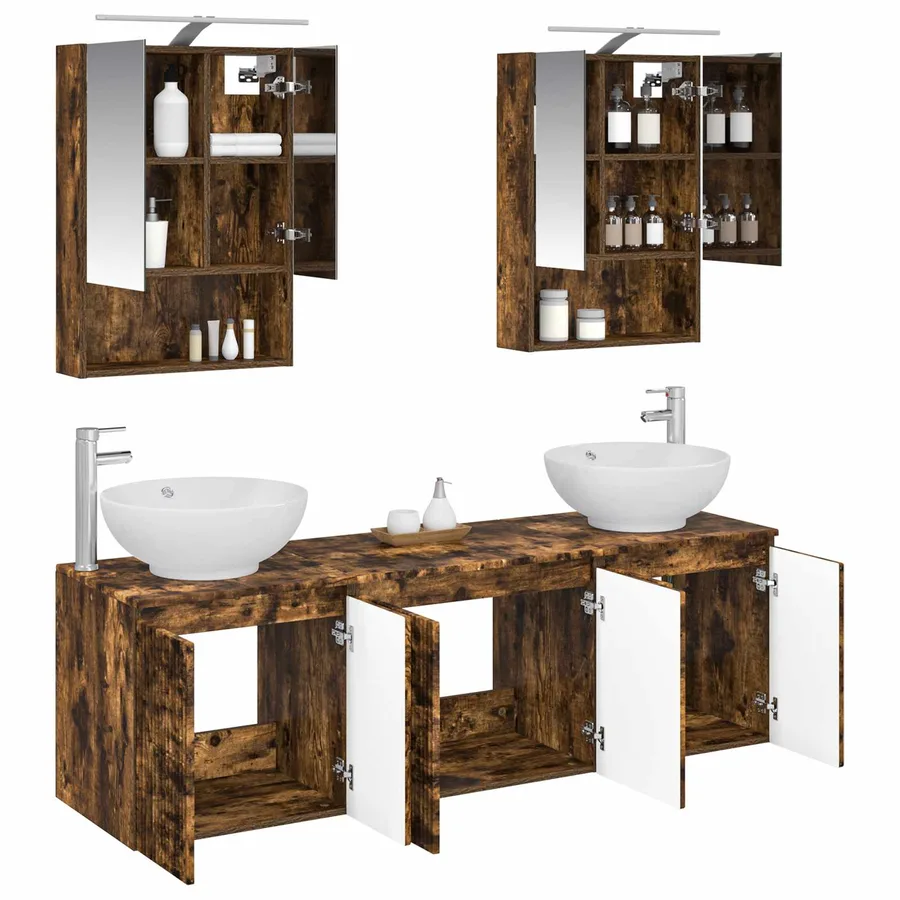 Ensemble d'armoire de salle de bain 5 pcs Chêne fumé - 3