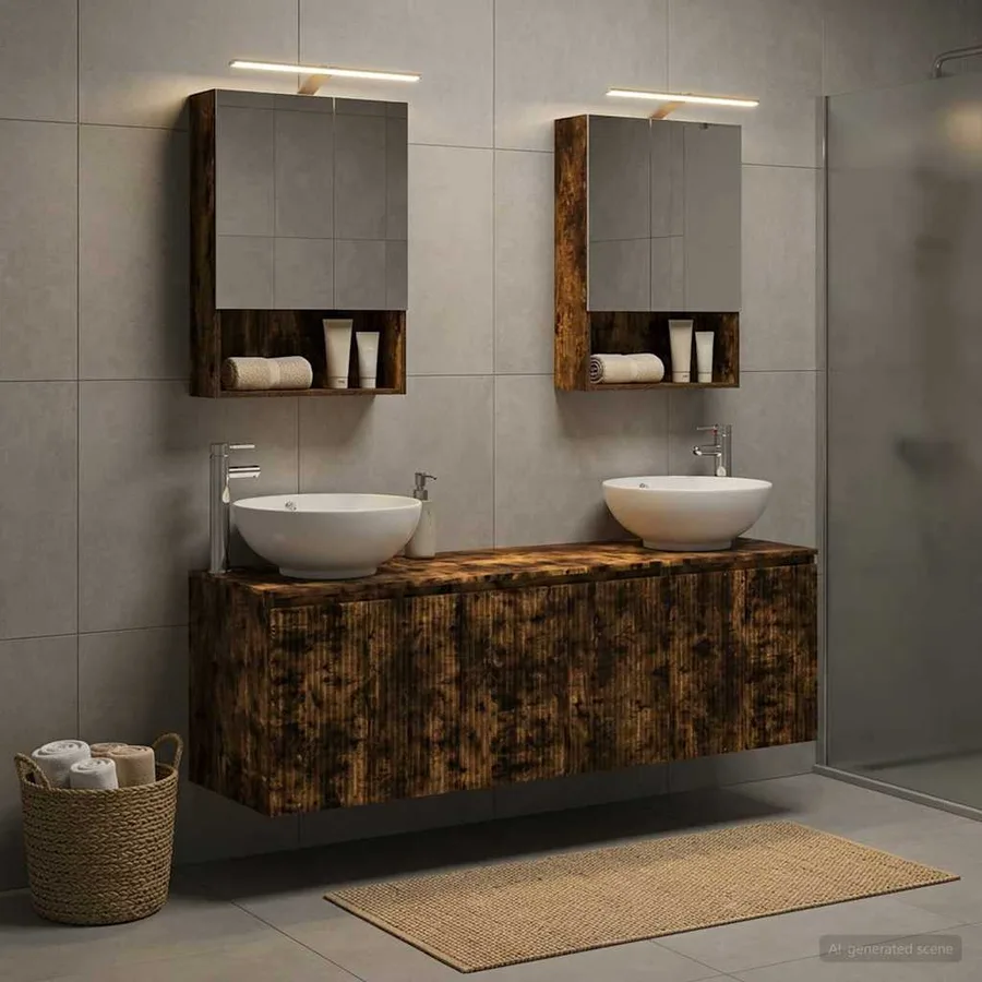 Ensemble d'armoire de salle de bain 5 pcs Chêne fumé - 4