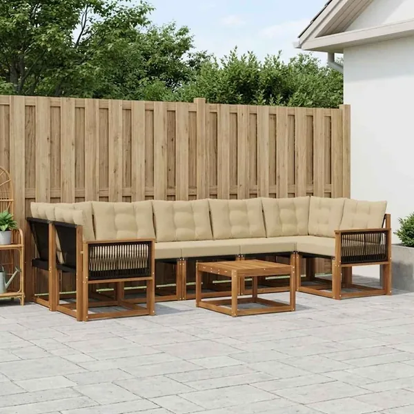 Ensemble de canapés d'extérieur 8 pcs Naturel et Beige