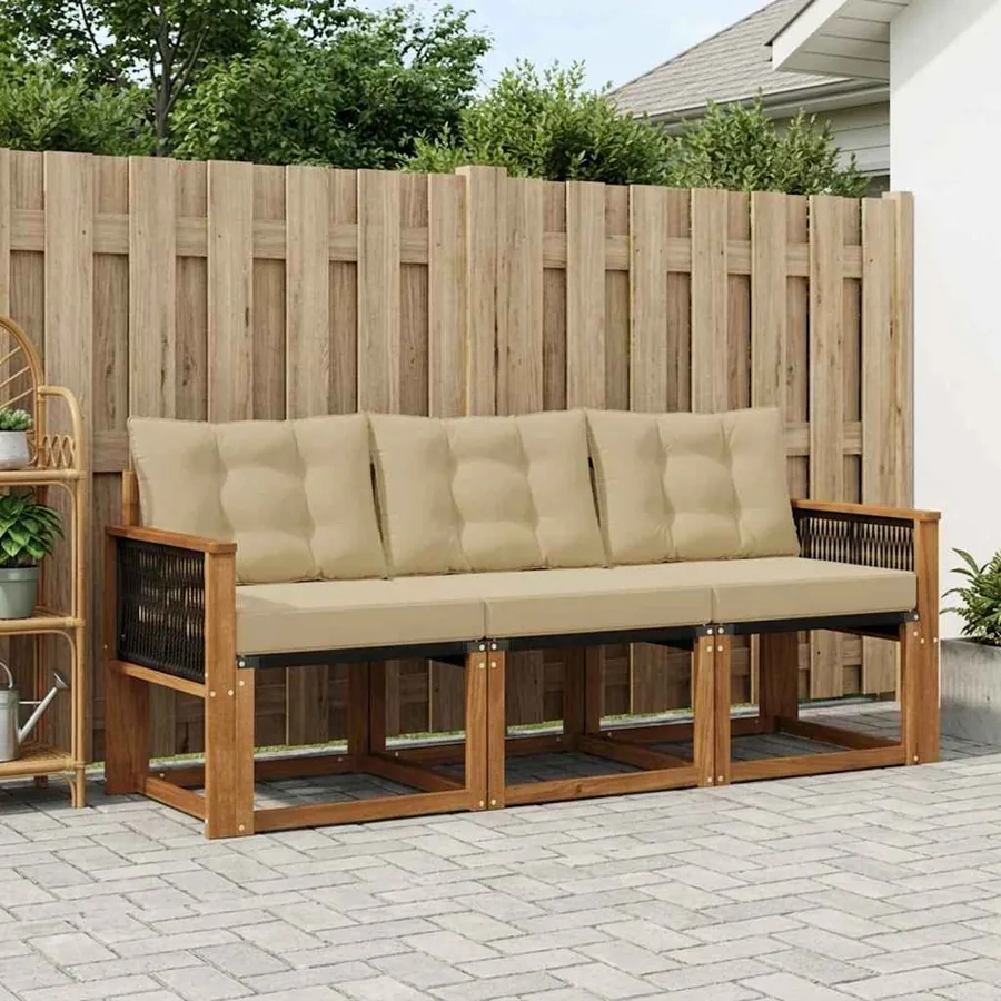 Ensemble de canapés d'extérieur 3 pcs Naturel et Beige