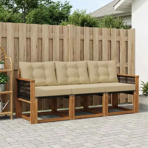 Ensemble de canapés d'extérieur 3 pcs Naturel et Beige
