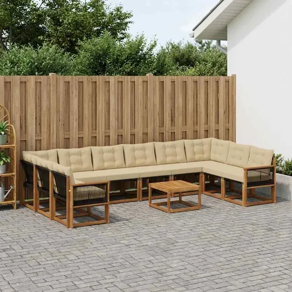 Ensemble de canapés d'extérieur 11 pcs Naturel et Beige
