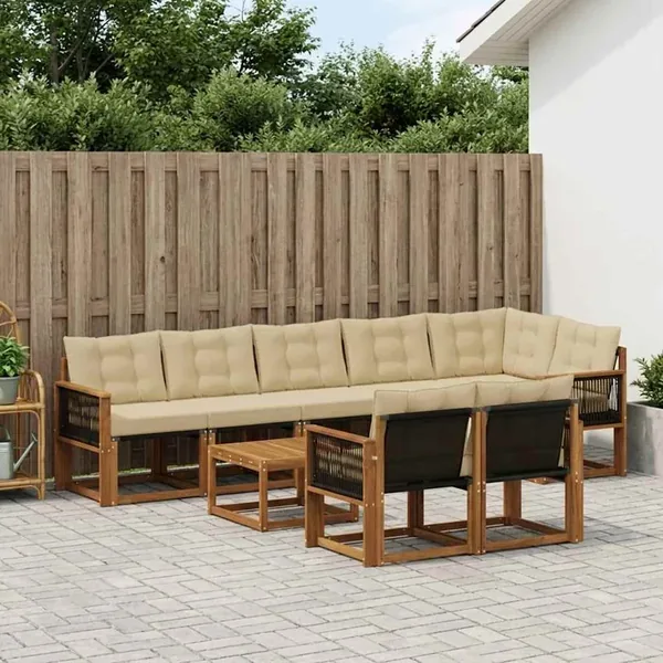 Ensemble de canapés d'extérieur 9 pcs Naturel et Beige
