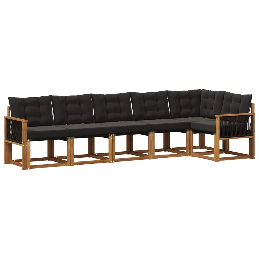 Ensemble de canapés d'extérieur 6 pcs Naturel et noir - 2
