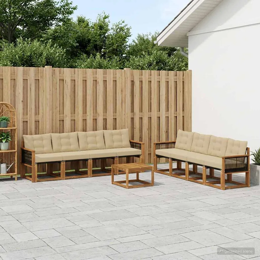 Ensemble de canapés d'extérieur 9 pcs Naturel et Beige