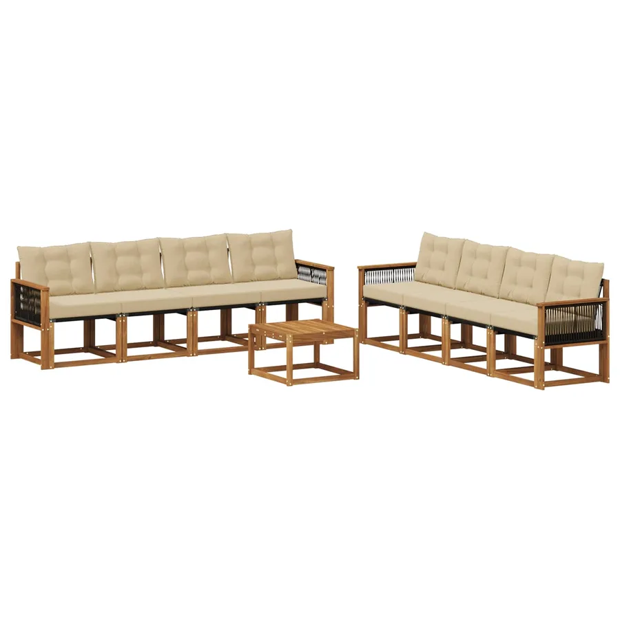 Ensemble de canapés d'extérieur 9 pcs Naturel et Beige - 2