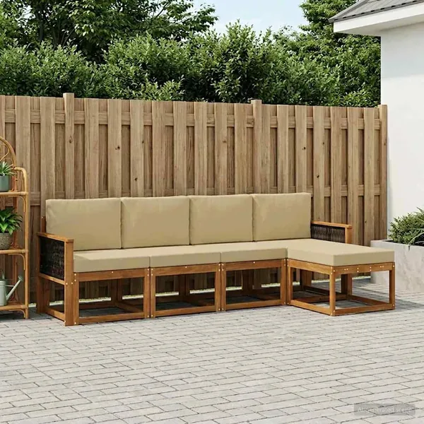 Ensemble de canapés d'extérieur 5 pcs Naturel et Beige