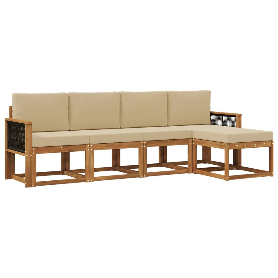 Ensemble de canapés d'extérieur 5 pcs Naturel et Beige - 2